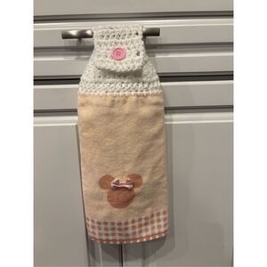 Crochet Top Kitchen Towel- Minnie-Pink Towel-White topper